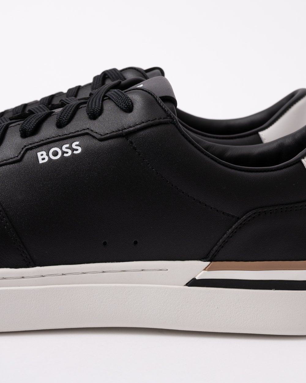 BOSS Orange Clint Tenn Mens Leather Trainers with Signature-Stripe Details 