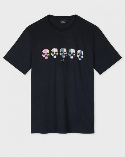 PS Paul Smith Mens Reg Fit Short Sleeve Multi Skull T-Shirt - 49 Very Dark Navy