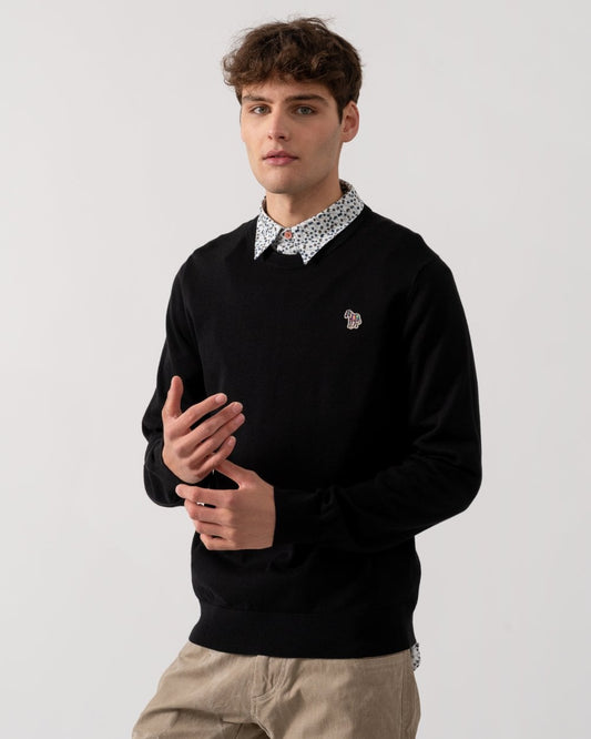 PS Paul Smith Mens Crew Neck Zebra Badge Jumper - 79 Black - CHO - Designer Mens Jumpers
