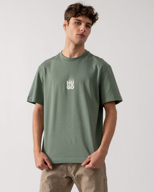 HUGO Dalsar Mens Logo Print T-shirt - Open Green 343