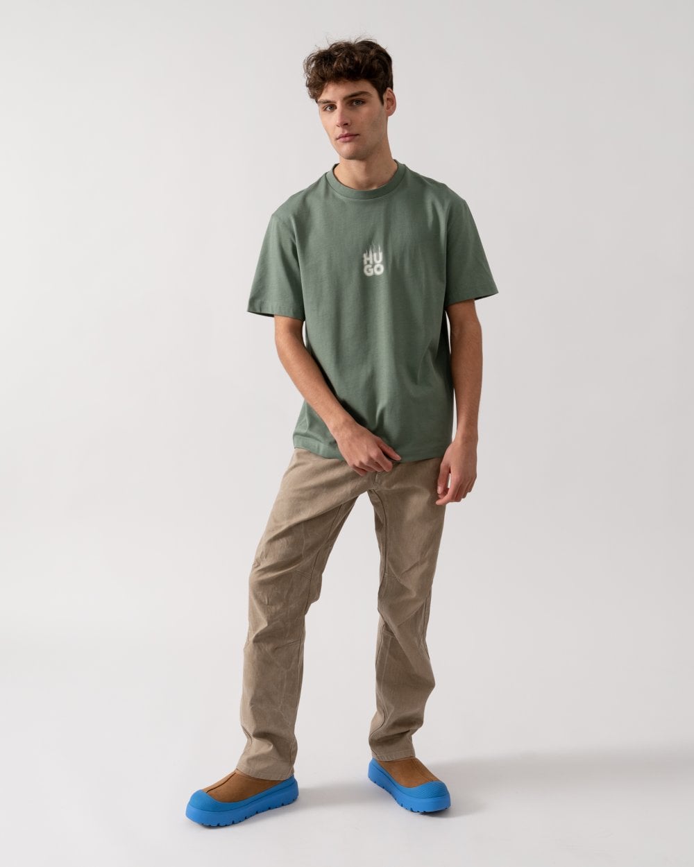 HUGO Dalsar Mens Logo Print T-shirt - Open Green 343