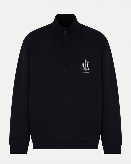 Armani Exchange Mens Embroidered A|X Logo 1/4 Zip Sweatshirt - Deep Navy UB101