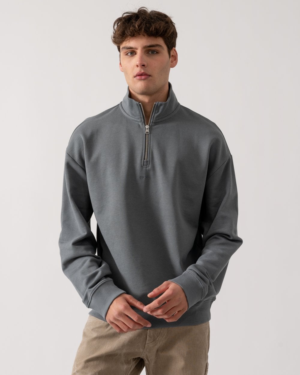 HUGO Durty244 Mens 1/4 Zip Sweatshirt - Open Grey 086