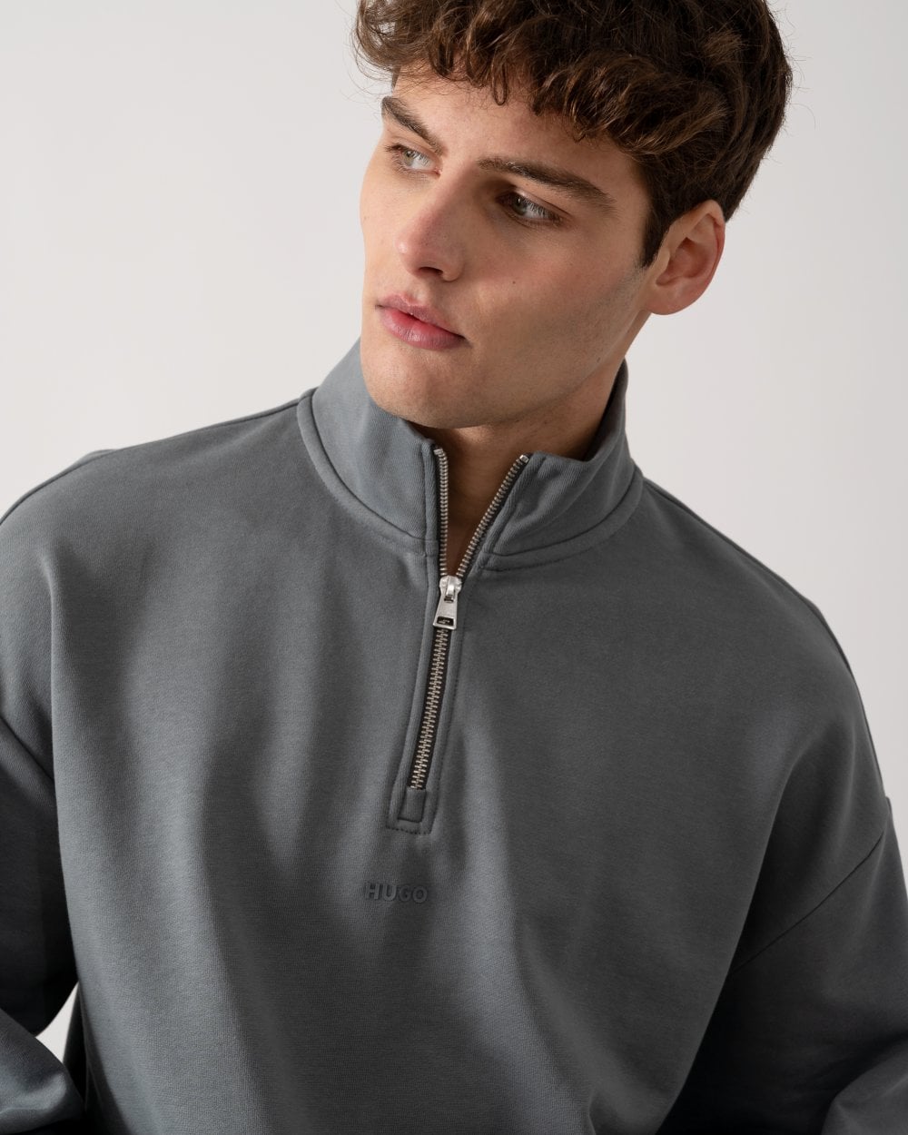 HUGO Durty244 Mens 1/4 Zip Sweatshirt - Open Grey 086