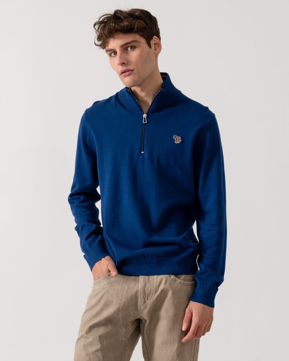 PS Paul Smith Mens Zip Neck Zebra Badge Sweater - 48 Inky Blue