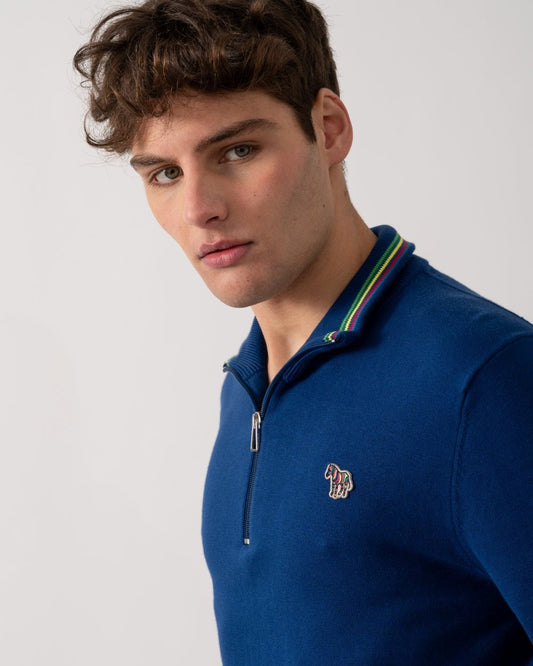 PS Paul Smith Mens Zip Neck Zebra Badge Sweater - 48 Inky Blue