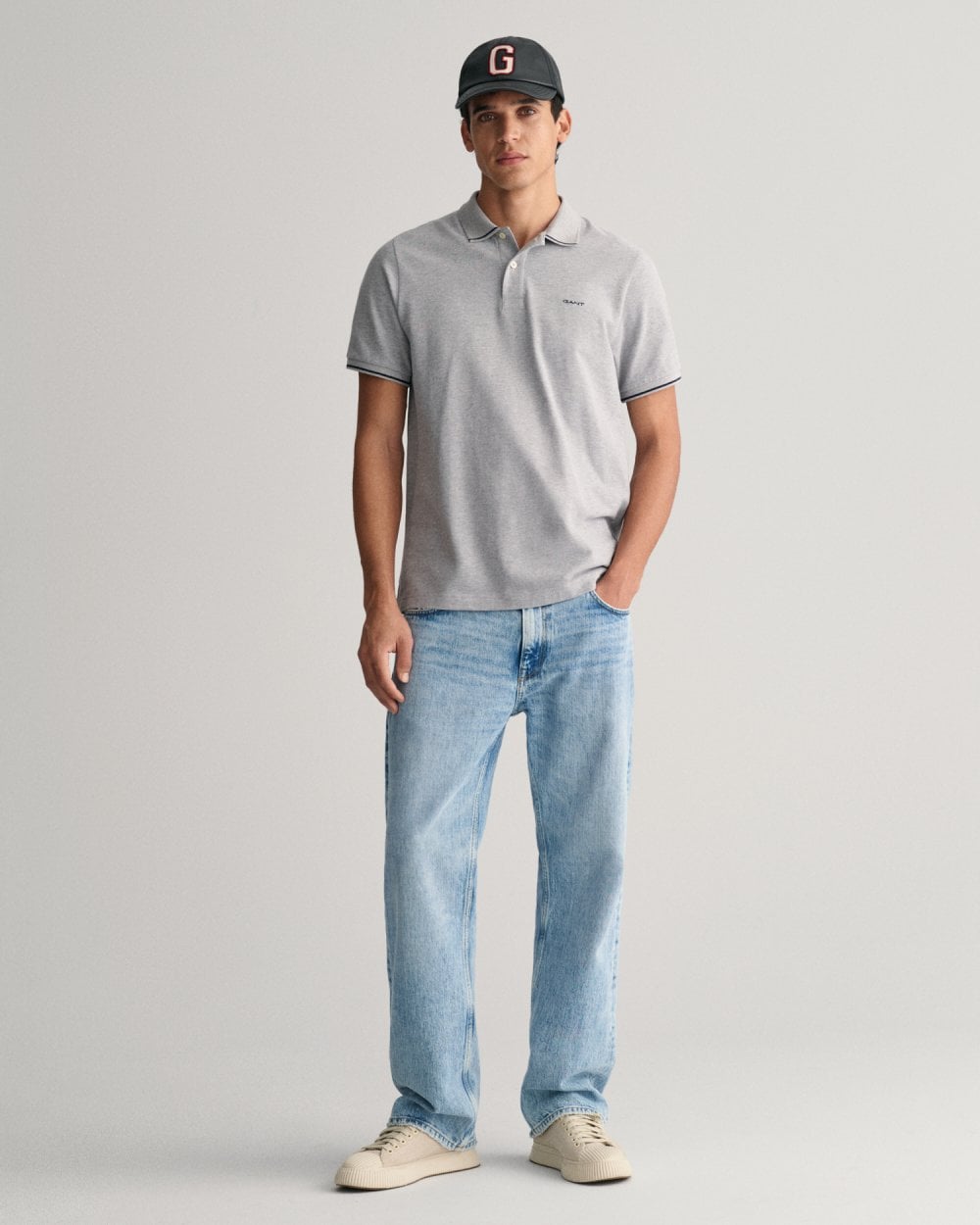 GANT Mens Short Sleeve Tipping Pique Polo - 93 Grey Melange