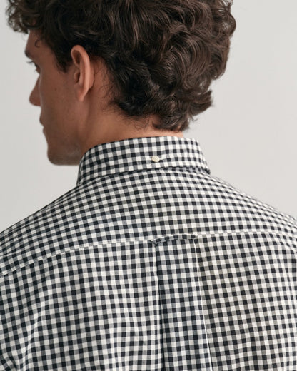 GANT Mens Regular Fit Long Sleeve Poplin Gingham Shirt - 5 Black