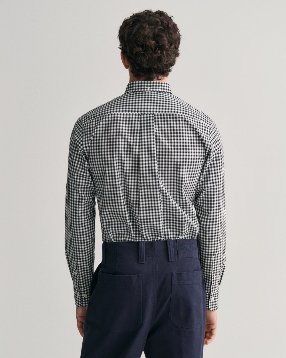 GANT Mens Regular Fit Long Sleeve Poplin Gingham Shirt - 5 Black