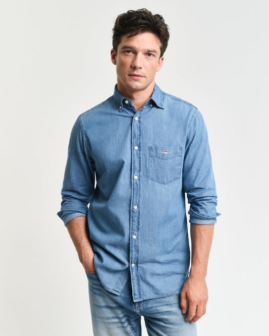 GANT Mens Regular Fit Indigo Shirt - 980 Semi Light Blue