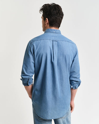 GANT Mens Regular Fit Indigo Shirt - 980 Semi Light Blue
