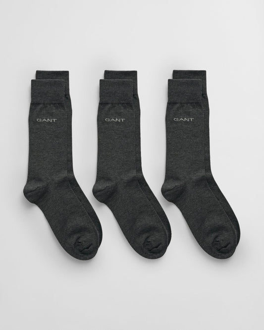 GANT Mens Mercerized Cotton Socks 3-Pack - 90 Charcoal Melange