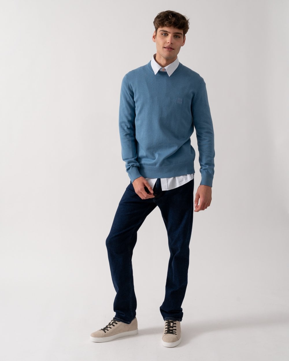 BOSS Orange Kanovano Mens Crew Neck Jumper - Light/Pastel Blue 459