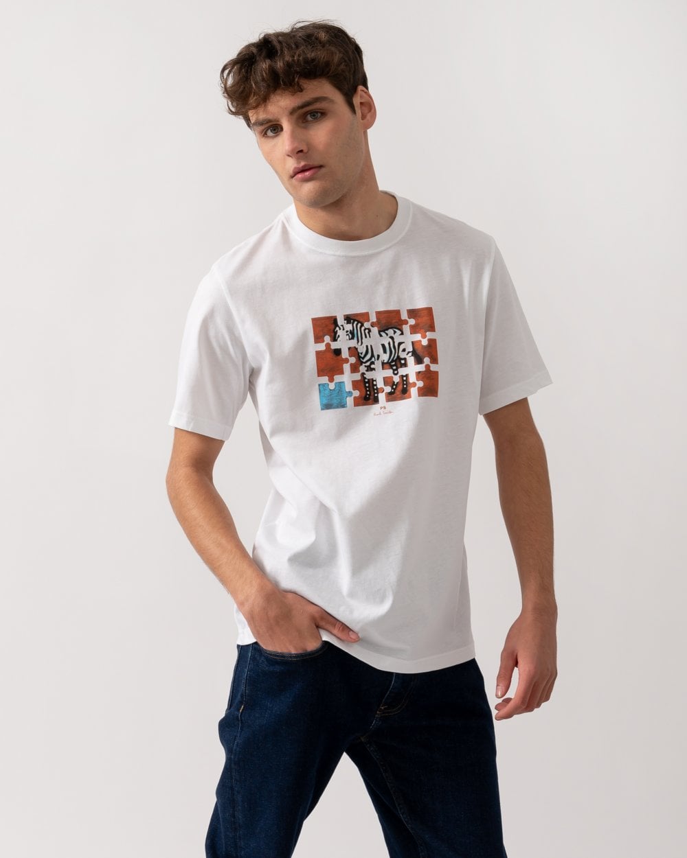 PS Paul Smith Mens Regular Fit Jigsaw Zebra T-Shirt - 01 White
