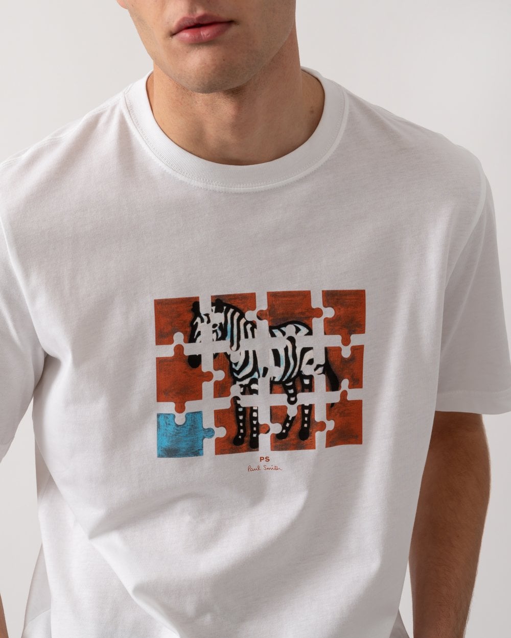 PS Paul Smith Mens Regular Fit Jigsaw Zebra T-Shirt - 01 White