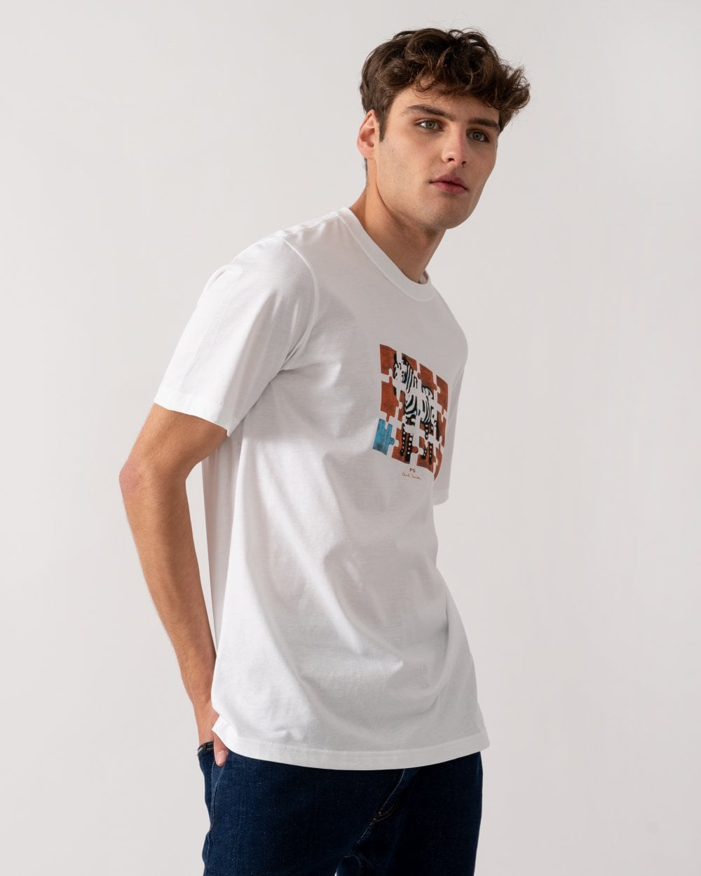 PS Paul Smith Mens Regular Fit Jigsaw Zebra T-Shirt - 01 White