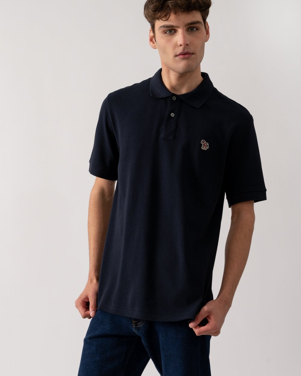 PS Paul Smith Mens Organic Cotton Zebra Logo Polo Shirt - 49 Very Dark Navy - CHO - Designer Mens Short Sleeve Polo Shirts