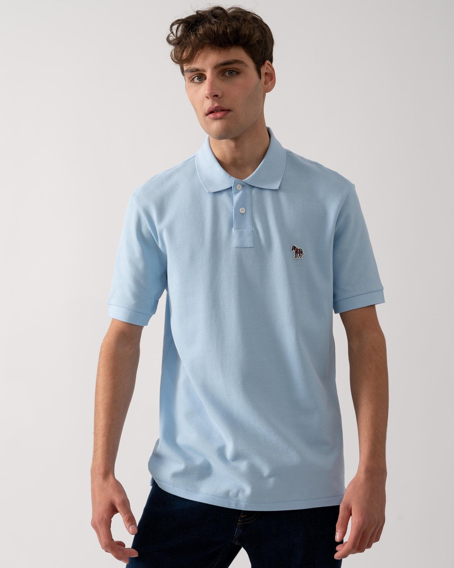 PS Paul Smith Mens Organic Cotton Zebra Logo Polo Shirt - 41E Light Blue - CHO - Designer Mens Short Sleeve Polo Shirts