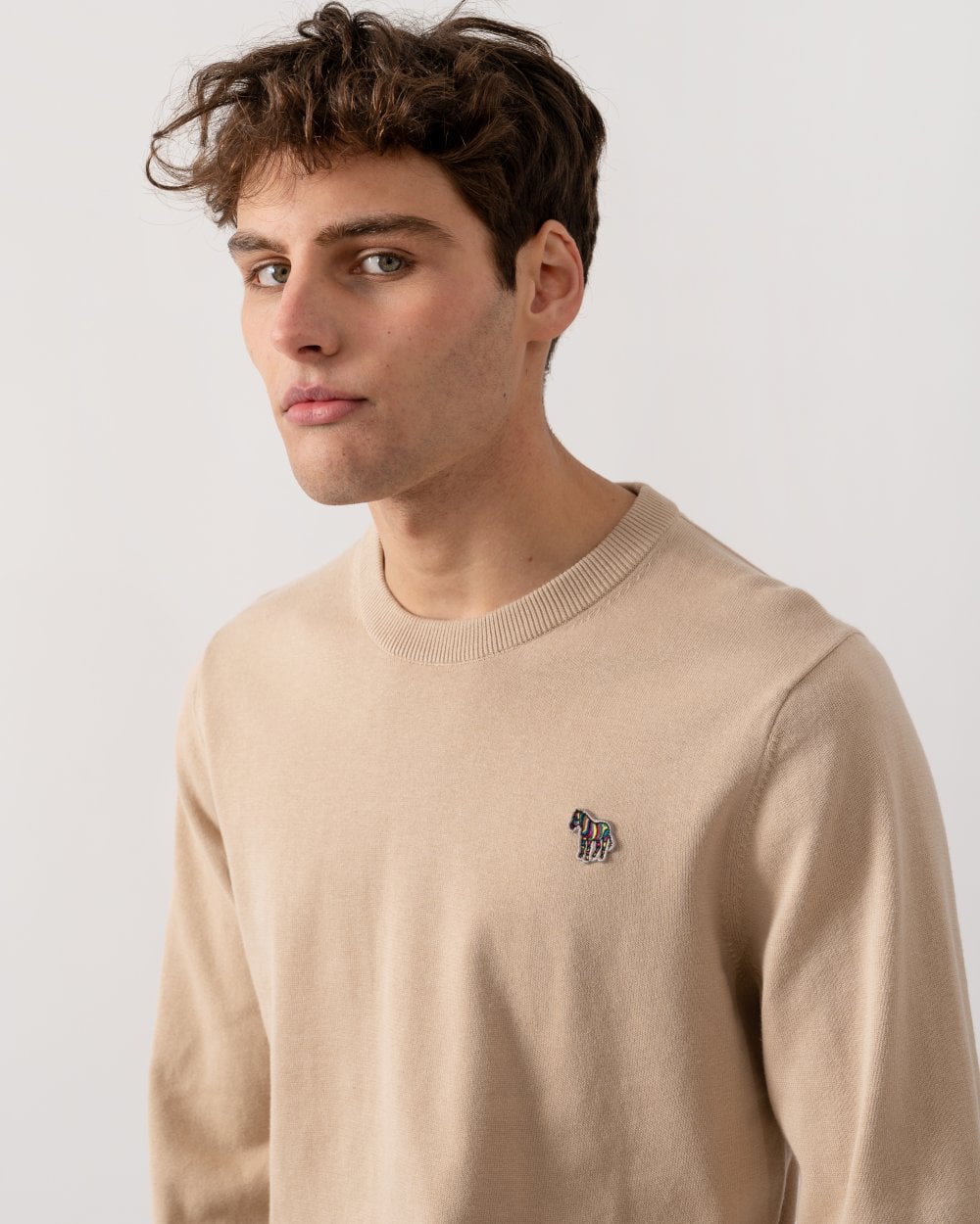 PS Paul Smith Mens Crew Neck Zebra Badge Jumper - 61 Medium Beige