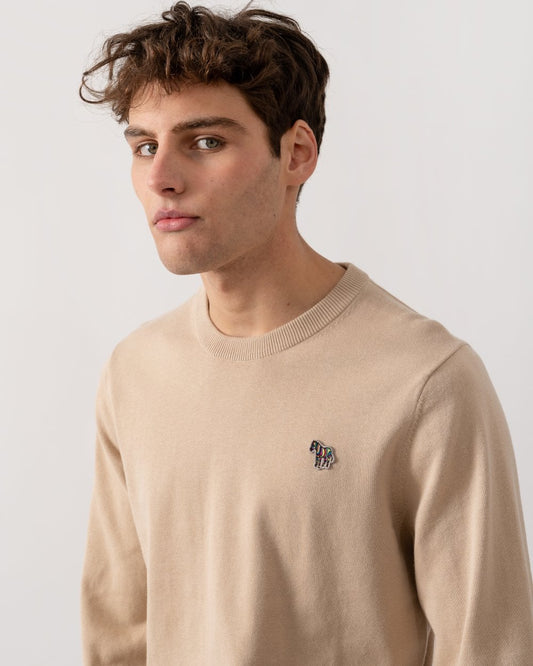 PS Paul Smith Mens Crew Neck Zebra Badge Jumper - 61 Medium Beige