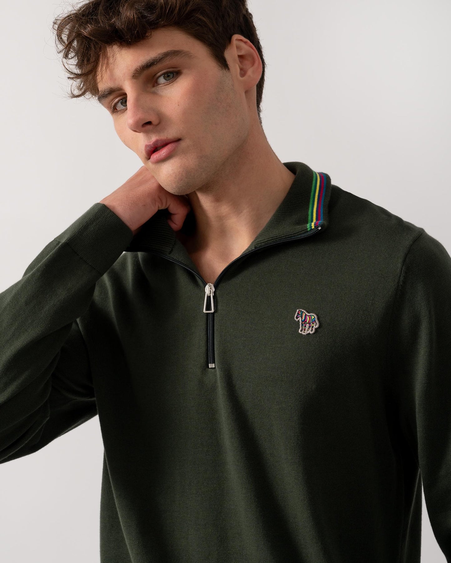 PS Paul Smith Mens Zip Neck Zebra Badge Sweater - 39 Very Dark Green
