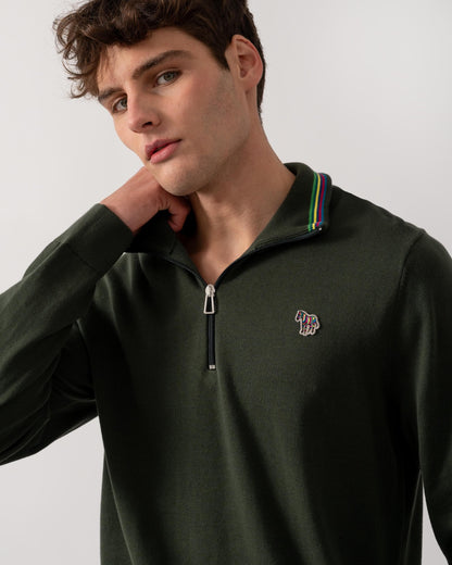 PS Paul Smith Mens Zip Neck Zebra Badge Sweater - 39 Very Dark Green