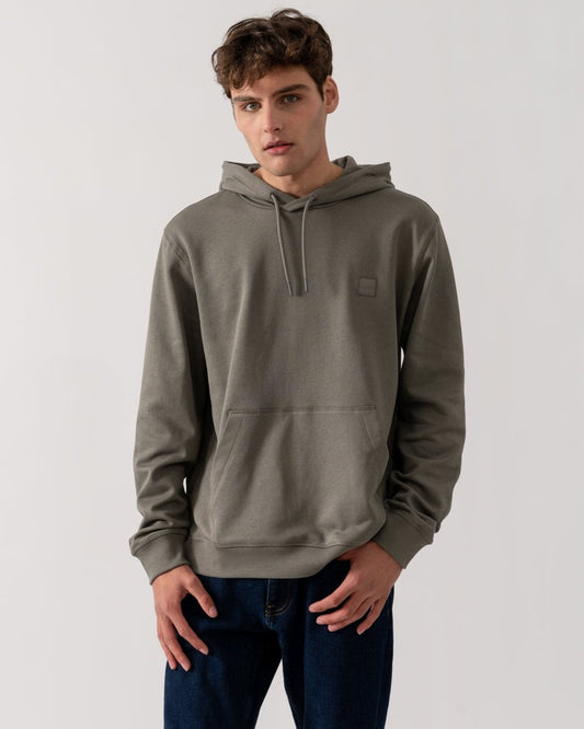 BOSS Orange Wetalk Mens Pullover Hoodie With Logo Patch - Open Grey 076 - CHO - Designer Mens Hoodies