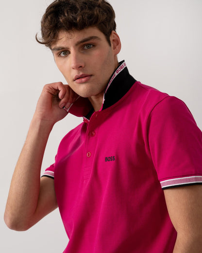 BOSS Green Paddy Mens Cotton-Piqué Polo Shirt with Contrast Logo - Medium Pink 664