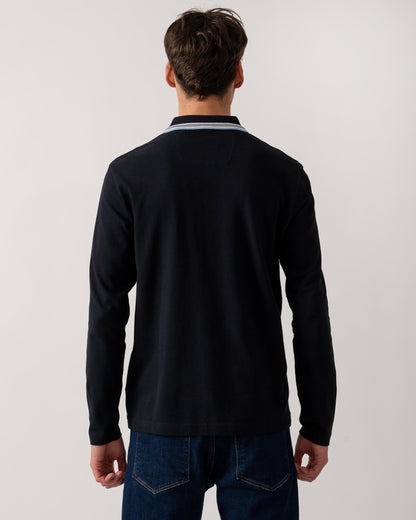 BOSS Green Plisy Mens Long Sleeve Polo Shirt - Dark Blue 409