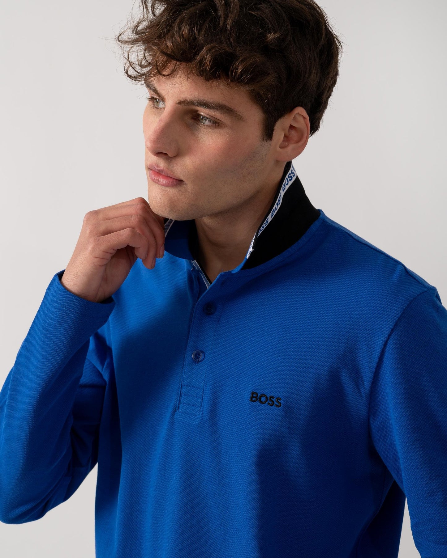 BOSS Green Plisy Mens Long Sleeve Polo Shirt - Medium Blue 424
