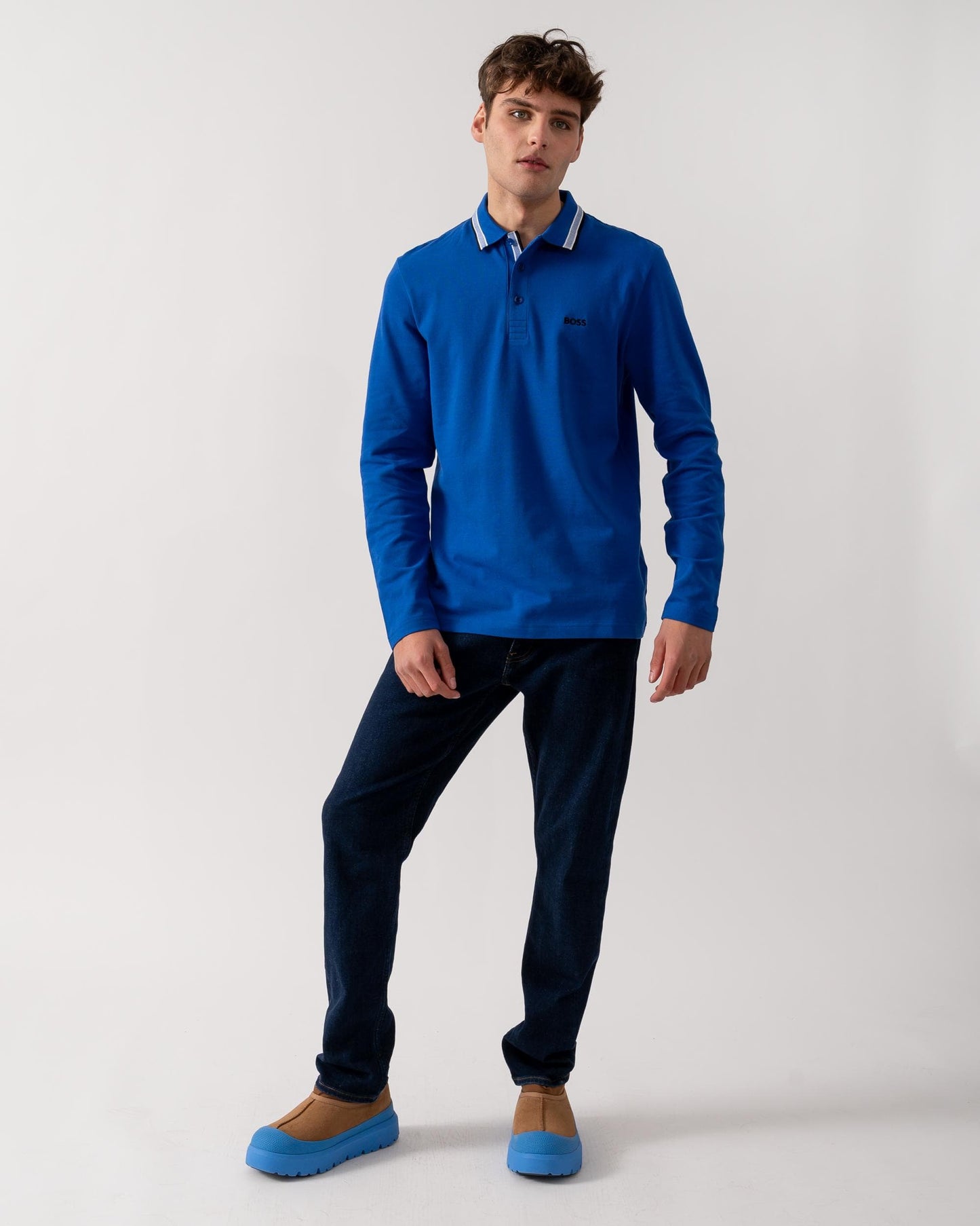 BOSS Green Plisy Mens Long Sleeve Polo Shirt - Medium Blue 424