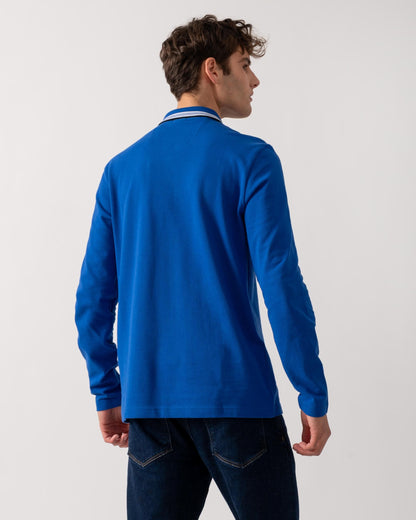 BOSS Green Plisy Mens Long Sleeve Polo Shirt - Medium Blue 424