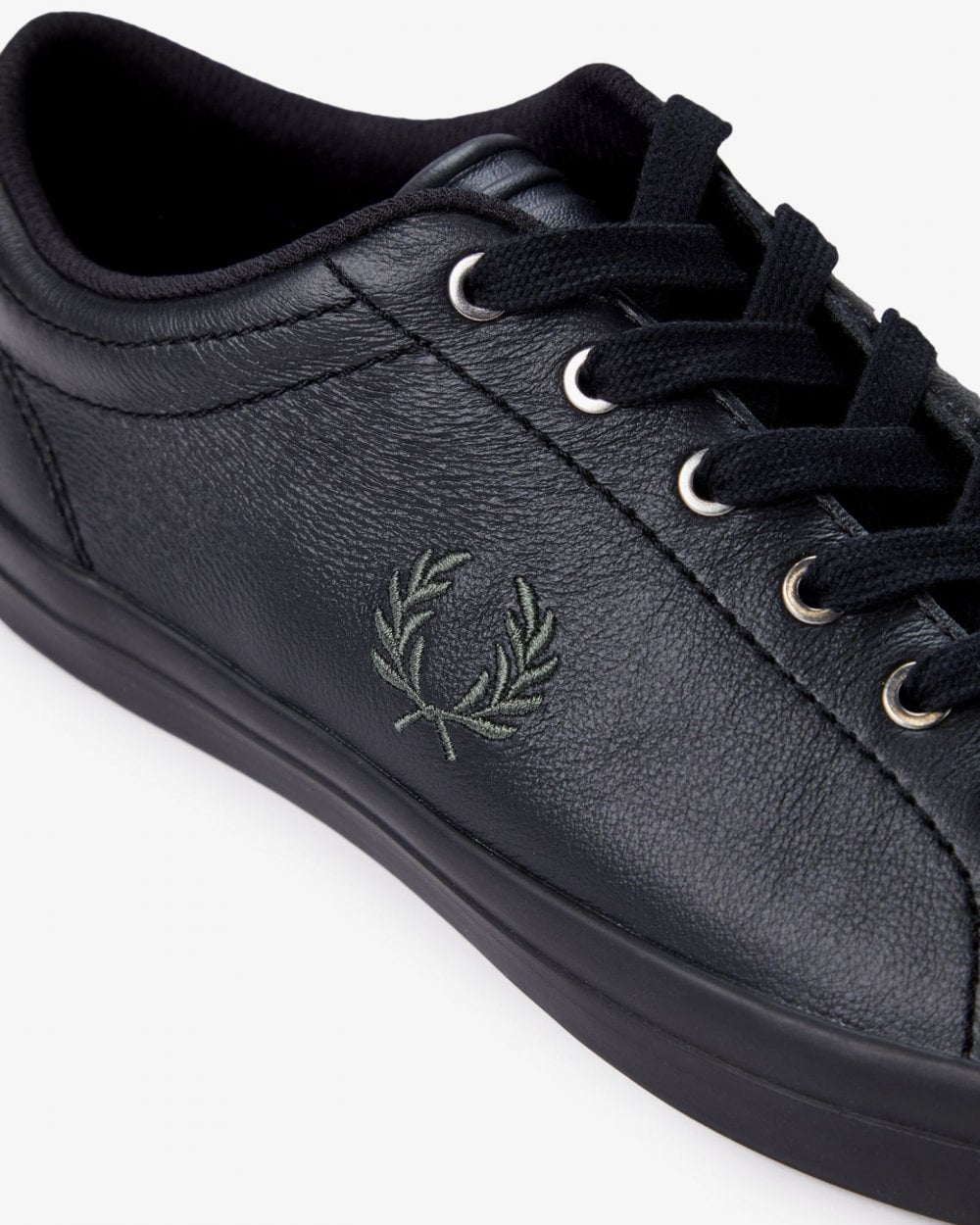 Fred Perry Baseline Mens Leather Trainers - Black/Laurel Wreath Green W90