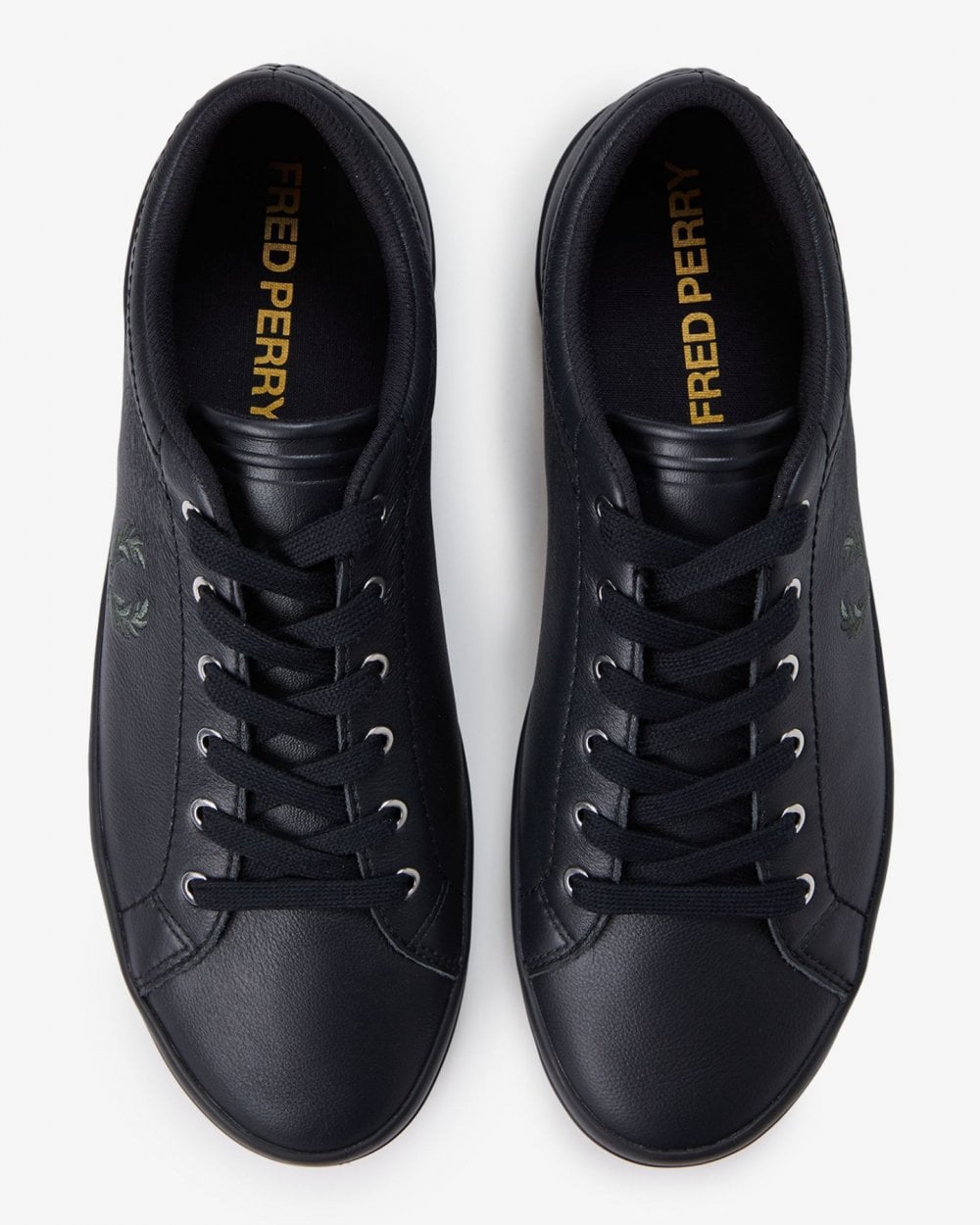 Fred Perry Baseline Mens Leather Trainers - Black/Laurel Wreath Green W90
