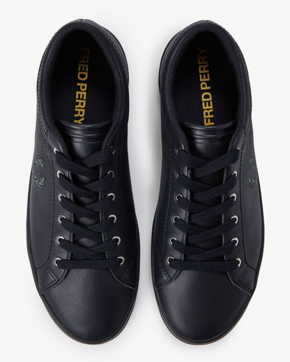 Fred Perry Baseline Mens Leather Trainers - Black/Laurel Wreath Green W90