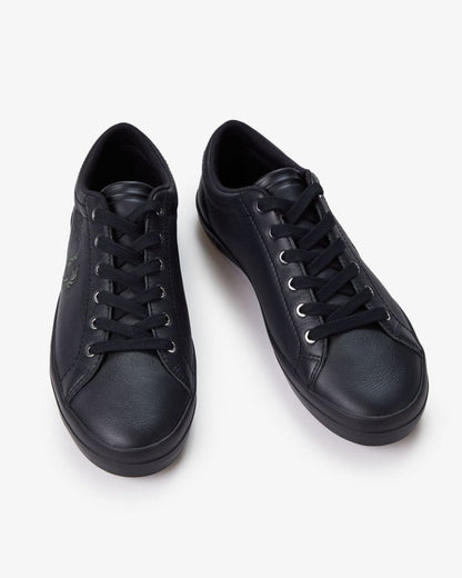 Fred Perry Baseline Mens Leather Trainers - Black/Laurel Wreath Green W90