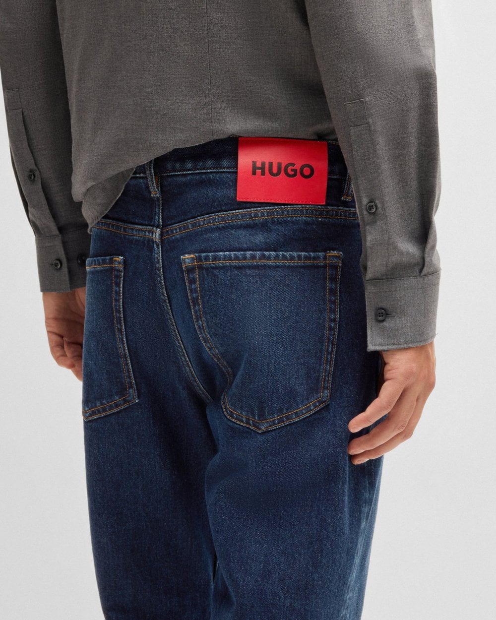 HUGO HUGO 634 Mens Tapered-Fit Jeans in Dark-Blue Stretch Denim 