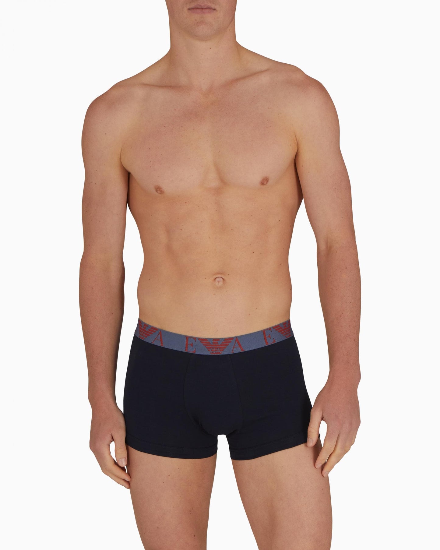 Emporio Armani 3 Pack Mens Boxer Briefs with Bold Monogram Logo - Armani Blue/Vin Indi/