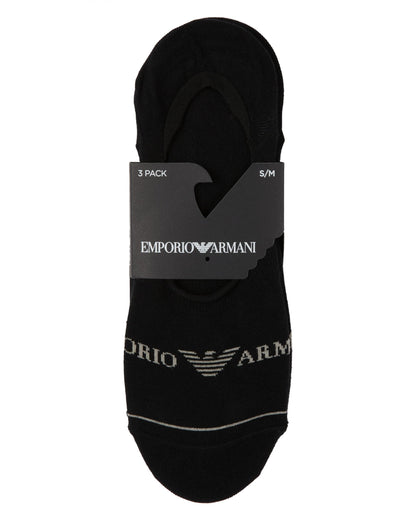 Emporio Armani 3 Pack Mens Eagle Logo Footie Socks - Black/Black/Black