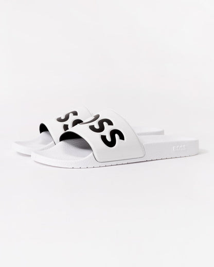 BOSS Orange Aryeh Mens Italian-Made Slides With Large Logo Detail - Natural 101