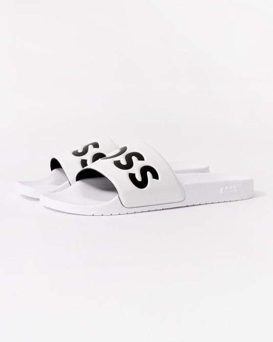 BOSS Orange Aryeh Mens Italian-Made Slides With Large Logo Detail - Natural 101