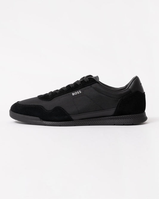 BOSS Orange Titanium Mens Mixed Material Lace-Up Trainers with Suede Trims - Black 005