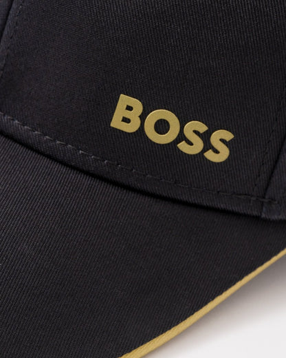 BOSS Green Bold Mens Logo-Print Cap In Cotton Twill - Black/Gold 711