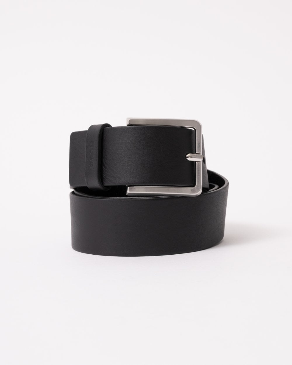 HUGO Gionios Mens Grainy Embossed-Leather Belt with Brushed Metal Hardware NOS
