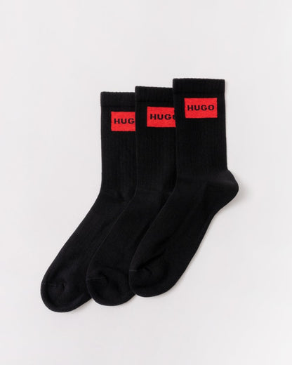 HUGO 3-Pack Quarter Length Combed Cotton Ribbed Mens Socks