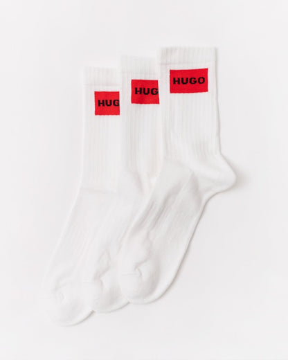 HUGO 3-Pack Quarter Length Combed Cotton Ribbed Mens Socks