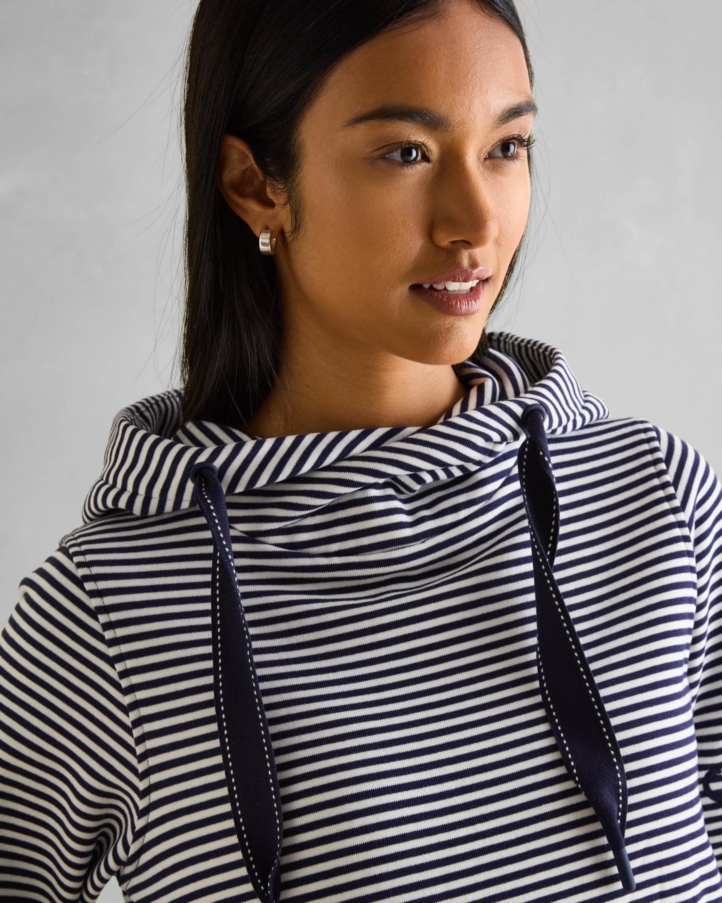 Joules Rushton Womens Cowl Neck Hoodie - Navy Stripe