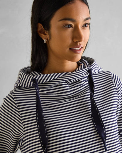 Joules Rushton Womens Cowl Neck Hoodie - Navy Stripe