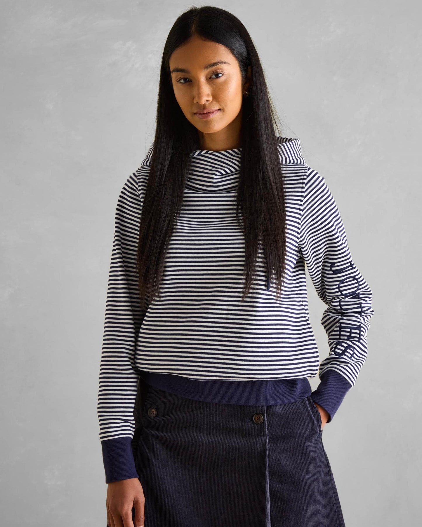 Joules Rushton Womens Cowl Neck Hoodie - Navy Stripe