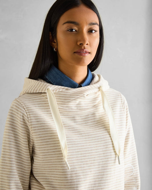 Joules Rushton Womens Cowl Neck Hoodie - Oat Stripe